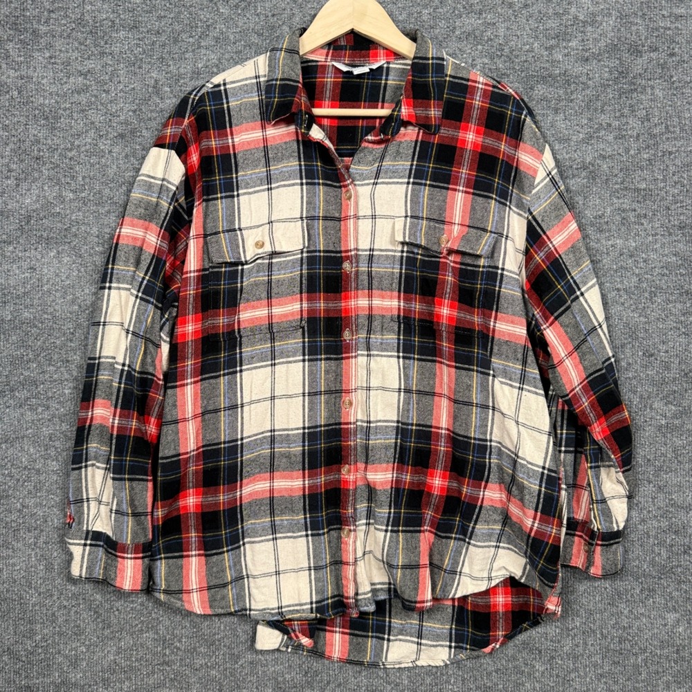 Old Navy Size XL The Boyfriend Shirt Black Plaid Cotton Flannel Long Sleeves